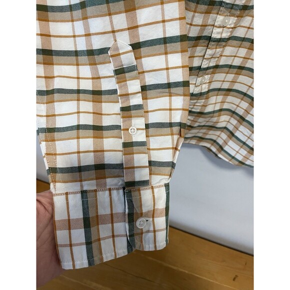 Men's J CREW XL Factory Button Down Shirt Flex Oxford Slim Plaid Green/orange - Picture 3 of 7